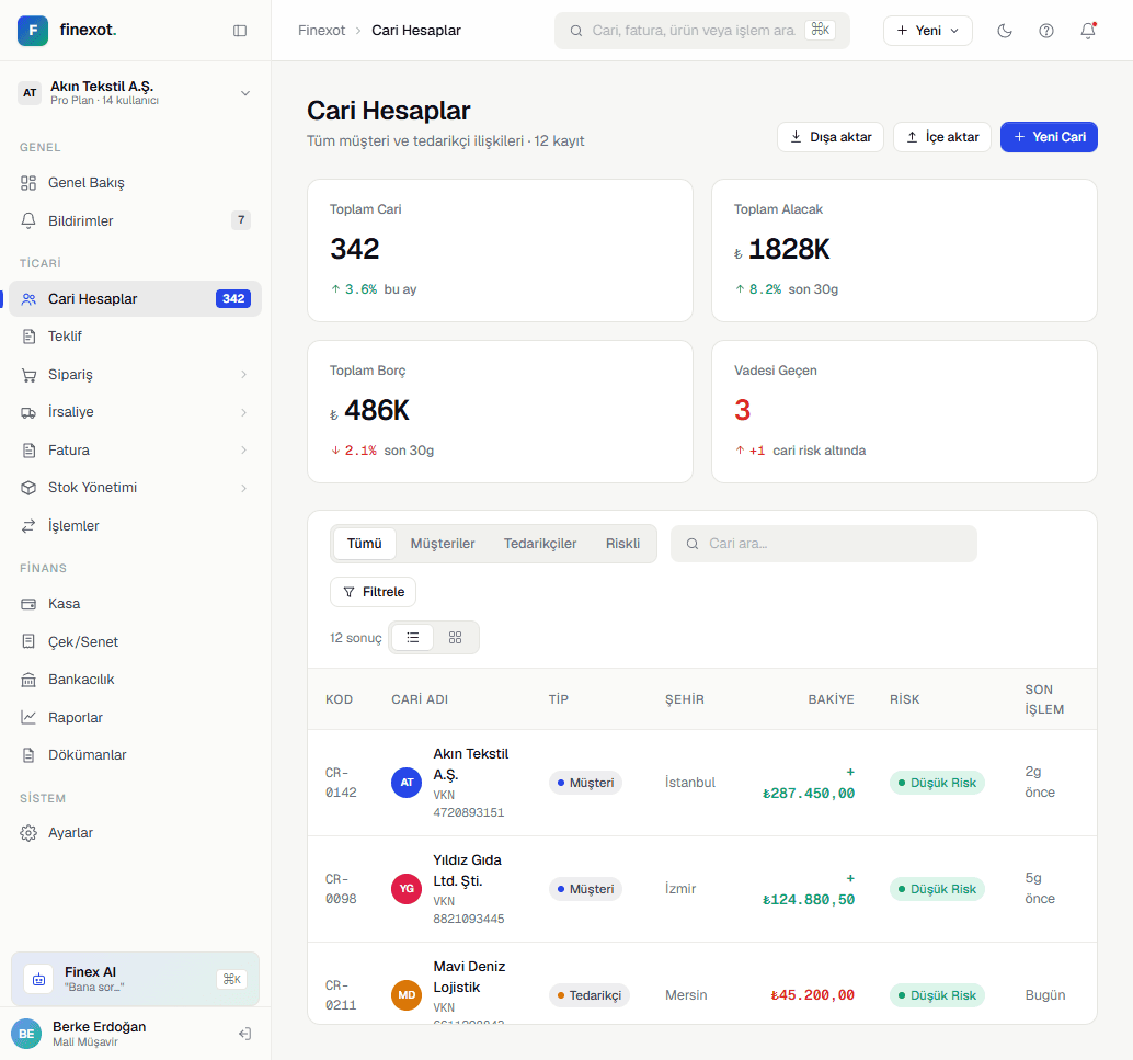 Finexot — Türk Muhasebeciler için Mali Yönetim Dashboardu — screenshot 3
