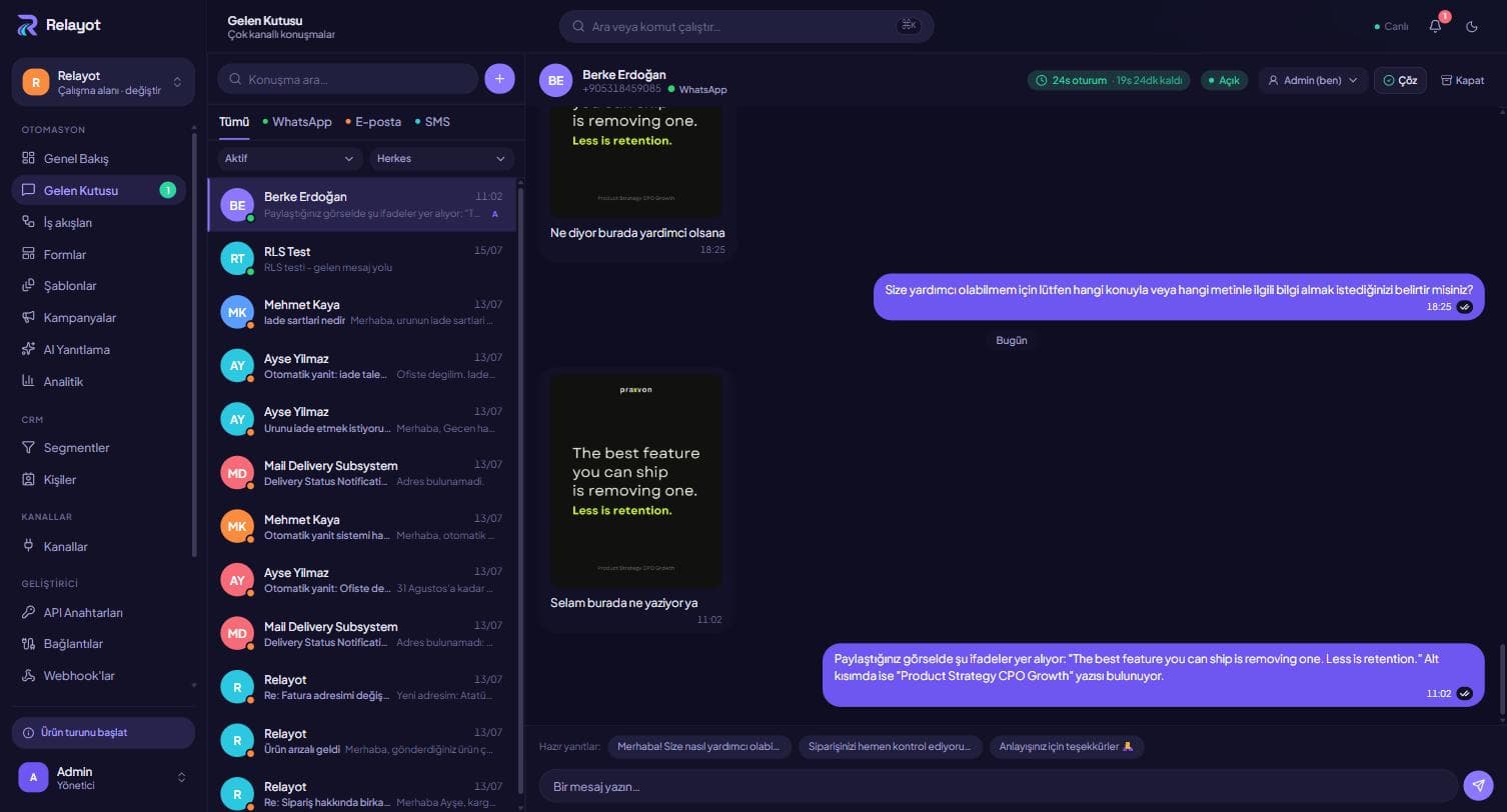 Relayot — API-Öncelikli WhatsApp & Mesajlaşma Otomasyon Platformu — screenshot 2